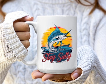 Stay Salty Fishing Jesus Coffee Mug Christian Mug Bible Verse Tea Mug Salt Life Christian Coffee Cup Gift for Fishermen Fishers of Men Mug
