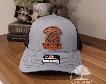 Fishers of Men Mens Christian Hat Christian Fishermens Leatherette Patch Hat Fishing Hat for Him Christian Outdoorsmen Hat Fathers Day Gift