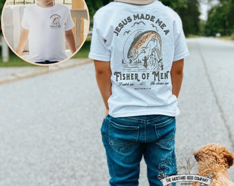 Fishers of Men Kids Christian T-Shirt Christian Fishermens Shirt Christian Tshirts for Youth Christian Childrens T-Shirt Bible Verse Sweater