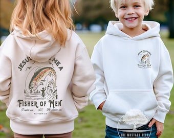 Fishers of Men Kids Christian Hoodie Christian Fishermens Shirt Christian Tshirts for Youth Christian Childrens Hoodie Bible Verse Sweater