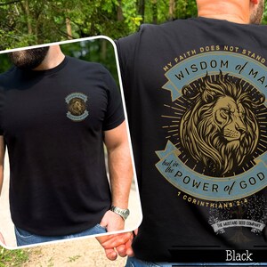 Trust In The Power Of God Mens Shirt Lion of Judah Christian T-shirt Mens Christian Graphic Tshirt Vintage Christian Apparel Mens Lion Tee