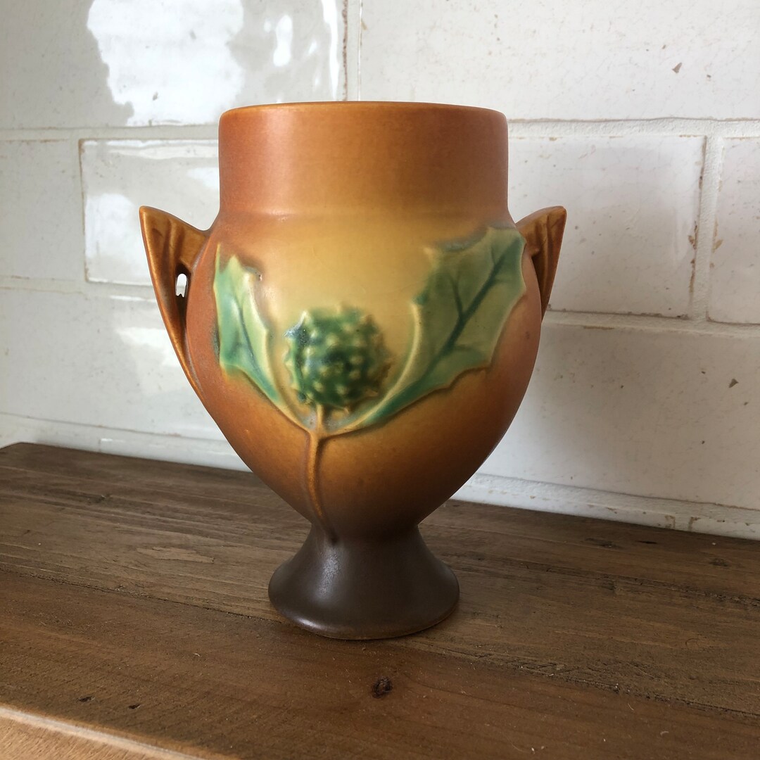 Roseville Thornapple 1937 Vintage Art Deco Pottery Brown Etsy