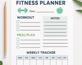 Printable Fitness Planer PDF | Workout & Abnehm-Tracker | Gym Fitness Tagebuch | Sofort Download
