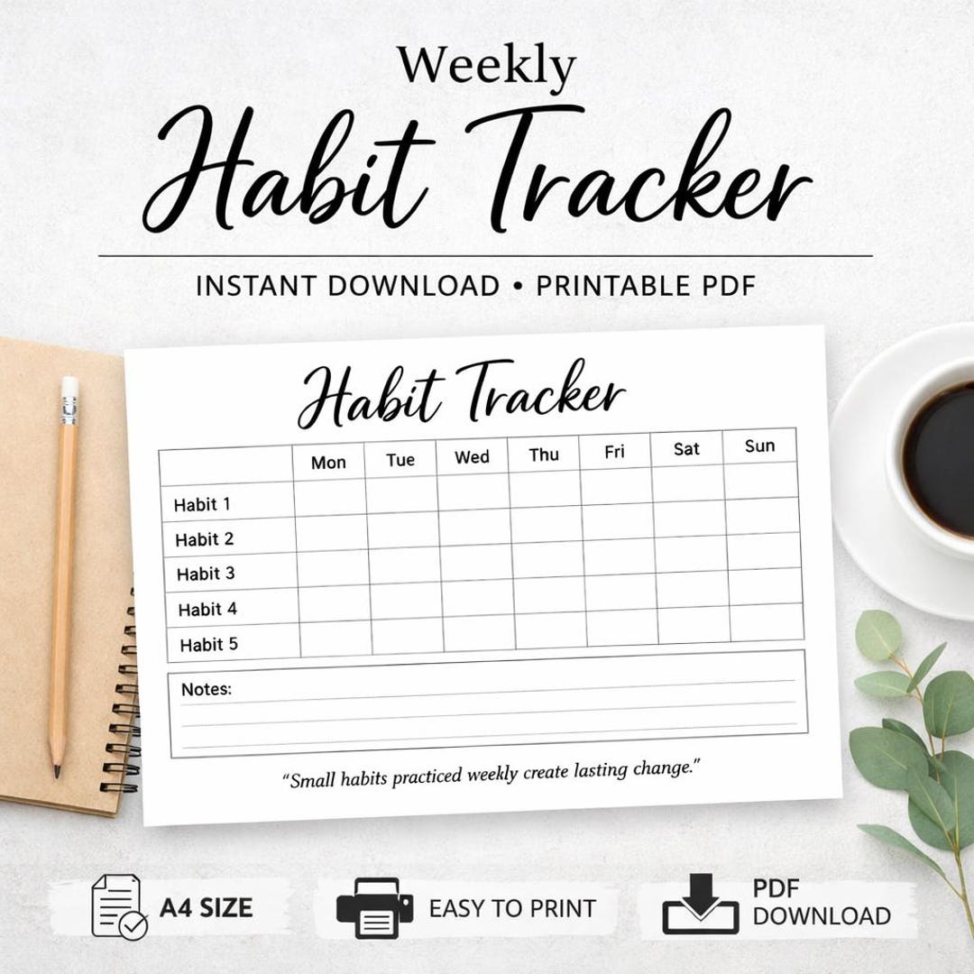 Minimal Weekly Habit Tracker | Printable Planner (PDF Download) - Etsy