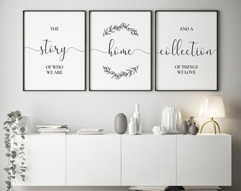Home Sign | Home The Story Of Who We Are | Set Of 3 Prints | Living Room Wall Art | Printable Wall Art | Home Sweet Home | Home Decor Sign