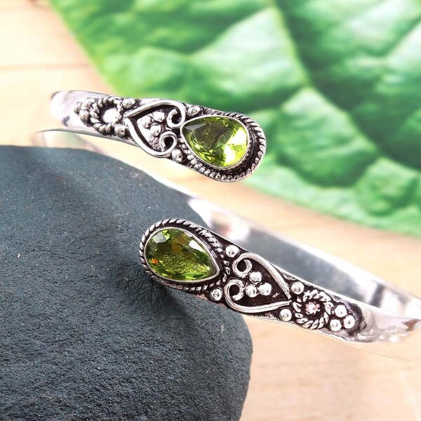 Peridot Bangle for Women, 925 Sterling Silver Bangle, Handmade Bangle Gift, Boho Bangles, Cuff Bracelet Gift, Designer Bangle Gift for Her