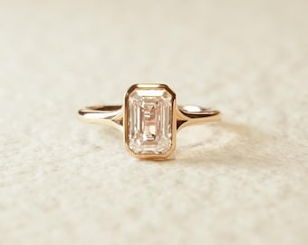 Octagon Zircon Ring in 925 Sterling Silver: Minimalist CZ Solitaire Zircon Ring for Her, Art Deco, Size 3-16