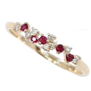 Ruby Moissanite Cluster Ring: 925 Sterling Silver Wedding Band for Women, Engagement Gift