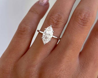Vintage Marquise Cut Moissanite Engagement Ring - Solitaire Engagement Ring - 925 Sterling Silver Ring - Anniversary Gift Ring For Her