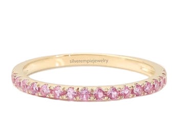 Light Pink Sapphire Eternity Ring, 925 Sterling Silver Full Eternity Band, Stacking Wedding Ring for Women, Christmas Gift for Her