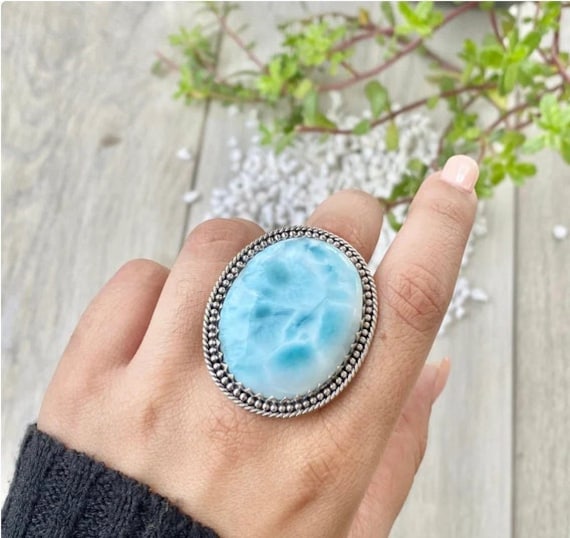 Larimar Ring Gemstone Ring Beautiful Ring 925 Silver Ring