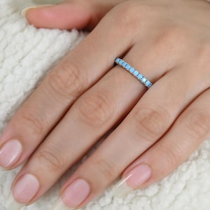 Turquoise Eternity Band Ring, 925 Sterling Silver Stackable Ring, Dainty Wedding Band, December Birthstone Jewelry, Gifts for Her