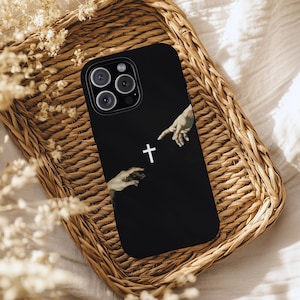 Hands Reaching Cross, Christian Black Phone Case, iPhone 11 - 17, Samsung Galaxy