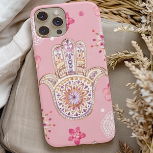 Hamsa Hand Phone Case, Jewish Gift, Jewish Pink Phone Case, Jewish Phone Case, Hebrew Case, Religious Phone Case, Jewish Pride