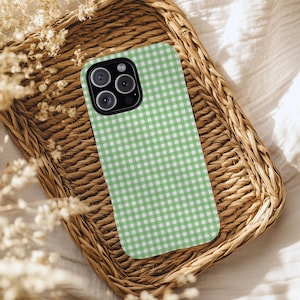 Light Green Gingham Phone Case : iPhone 11 - 17, Samsung Galaxy