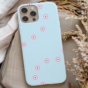 Evil Eye Phone Case, Blue Pink Greek Phone Case, Spiritual Sign Case, Phone Case Designs, Gift for Her, iPhone 13 14 15 16, Samsung Galaxy