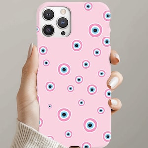 Evil Eye Phone Case, Pink Blue White Greek Phone Case, Girl Phone Case Designs, IPhone 13 14 15 16, IPhone Pro Max, Samsung Galaxy