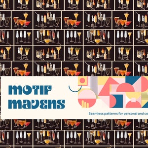 Retro Mixology Cocktails nahtloses sich wiederholendes Muster - kommerzieller und persönlicher Gebrauch - Sofortiger Download - Digitales Papier