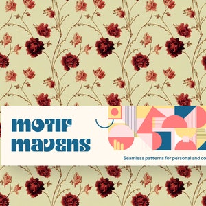 Motif répétitif floral de pivoines rouges et roses victoriennes - Utilisation commerciale et personnelle - Téléchargement instantané - Papier numérique
