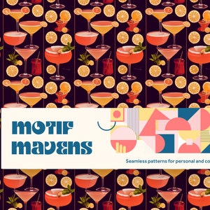 Midcentury Retro Pink Citrus Cocktails nahtlos wiederholendes Muster - kommerzieller & persönlicher Gebrauch - Sofort Download - Digitales Papier