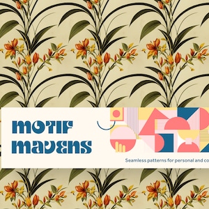 Art Deco Tropical Botanical Florals Seamless Repeating Pattern - Commercial & Personal Use - Instant Download - Digital Paper