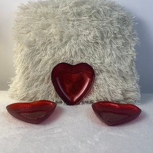 Love Plates: Valentines Day Decor Red Heart Plates, Set of 3 plates, Heart Shaped Glass Candy, Nuts Dish Food Safe,