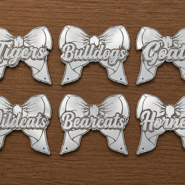 Coquette Bow with Mascot Homecoming Mum Cutout Trinket, Mirror Acrylic Mascot Mum Supplies, HOCO Mascot Charm