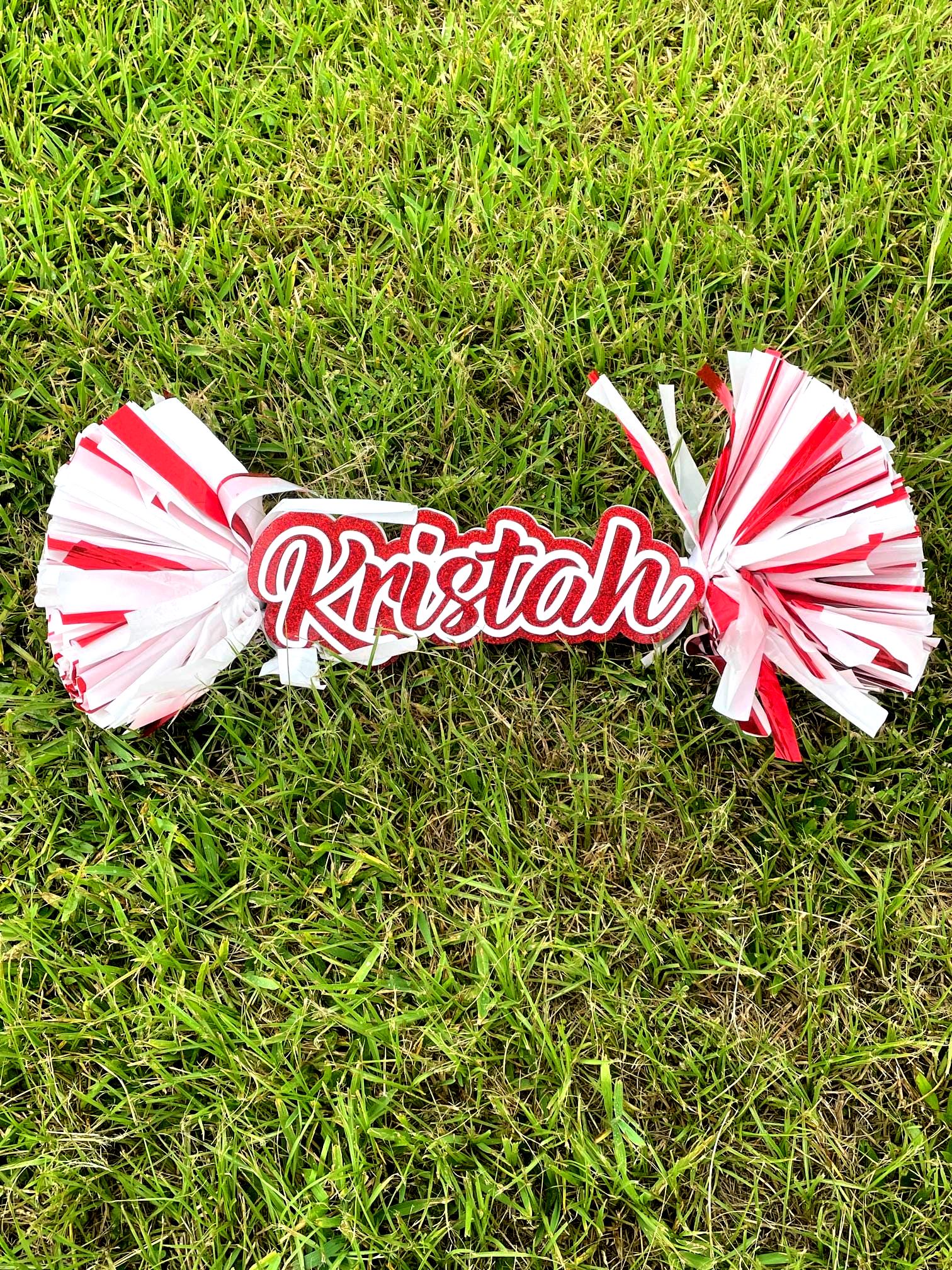 Personalized Cheer Sign: Custom Acrylic Cheer Stick with Pom Poms
