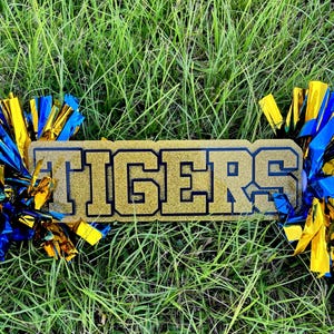 Personalized Cheer Stick: Custom School/Team Name, Acrylic Pom Poms