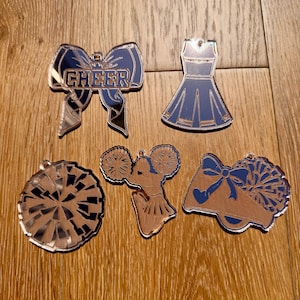 Cheer Mum Charm Set,  3 Piece & 5 Piece Cheer Pack, Homecoming Mum Supplies, Cheerleader Charms, Pom Pom Bow Megaphone Dress