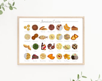 Jamaican Caribbean Food Cooking Cuisine | Home Decor Kitchen Wall Art Poster Print | Original Marker Illustration | A4 8x10 Digital Download