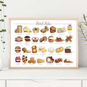 UK British Bakes Food Baking Pastry Pastries Pudding | Home Decor Wall Art Print | Original Marker Illustration | A4 8x10 Digital Download