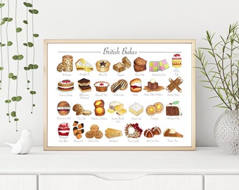 UK British Bakes Essen Backen Gebäck Gebäck Pudding | Home Decor Wand Kunstdruck | Original Marker Illustration | A4 8x10 Digitaler Download