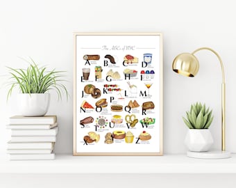 ABCs of NYC New York City Foods Cooking Dishes Cuisine | Decor Kitchen Art Print | Original Marker Illustration | A4 8x10 Digital Download