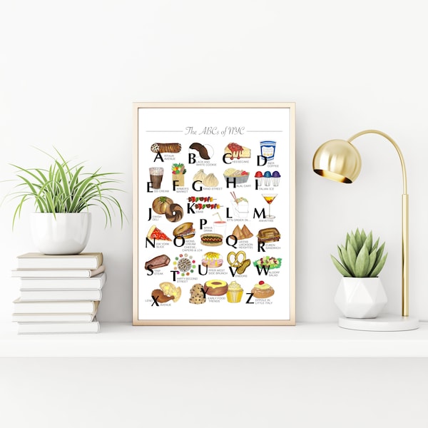 ABCs of NYC New York City Foods Cooking Dishes Cuisine | Decor Kitchen Art Print | Original Marker Illustration | A4 8x10 Digital Download