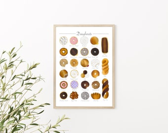 Doughnuts Donuts Breakfast Junk Food Pastries | Home Decor Kitchen Wall Art Print | Original Marker Illustration | A4 8x10 Digital Download