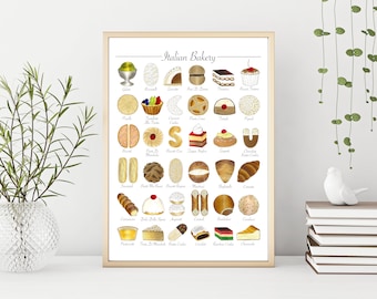 Italian Bakery Art Print Pasticceria Pasticceria Pasticceria Dolci / Home Kitchen Decor / Original Marker Illustration / A4 8x10 Download digitale