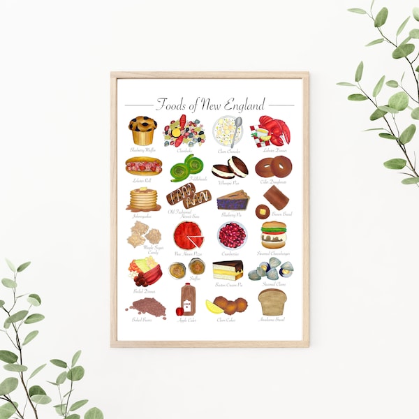 Foods of New England | Northeastern USA | American Cuisine Dishes | Foodie Wall Art Print | Hand Illustration | Digital Download | Food PNG