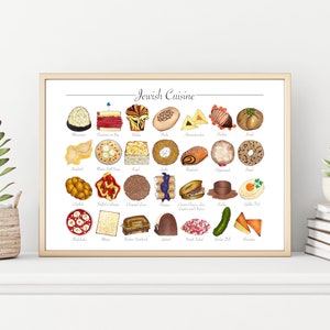 Jewish Cuisine Print | Jewish Food Art | Cooking Dishes Recipes | Kitchen Art Poster | Marker Illustration | A4 8x10 Digital Download PNG