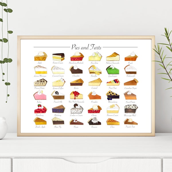 Pies and Tarts Poster | Cooking Baking Food Dessert Print | Kitchen Dining Room Wall Art | Original Marker Illustration | Digital Download