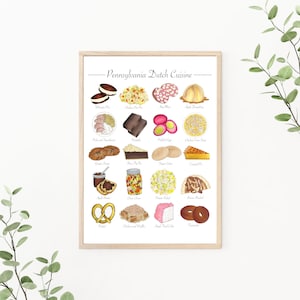 Central Pennsylvania PA Dutch Amish Cuisine Cooking Food Dishes | Wall Art Print | Original Marker Illustration | A4 8x10 Digital Download