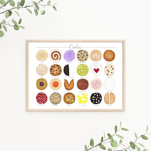 Cookie Print | Baked Goods Kitchen Art | Baking Pastry Dessert Print | Food Illustration Poster | A4 Digital Download PNG | Gifts for Bakers