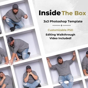 In de doos: Photoshop-sjabloon en link naar zelfstudie 9 doos wit rastervierkant voor fotografie Digitale download Binnenin de doos PSD-download