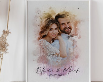 Watercolour Wedding Portrait, Painting from Photo, Wedding Illustration, Custom Wedding Print, Watercolour Couple Portrait, Anniversary Gift