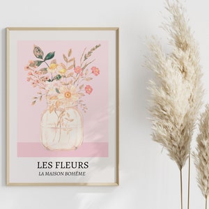 Les Fleurs Print, French Wall Art, Abstract Pink Flowers Print, Pastel Danish Decor, Botanical Poster, Printable Wall Art,DIGITAL DOWNLOAD
