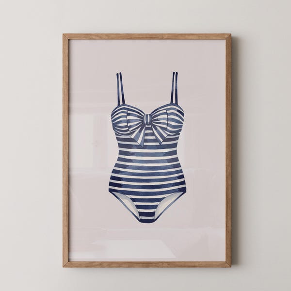 Blue and White Painted Swimsuits Lake House Art, Hale Navy Wall Art, Laundry Room Decor, Coastal House Printable Art, beachy decor