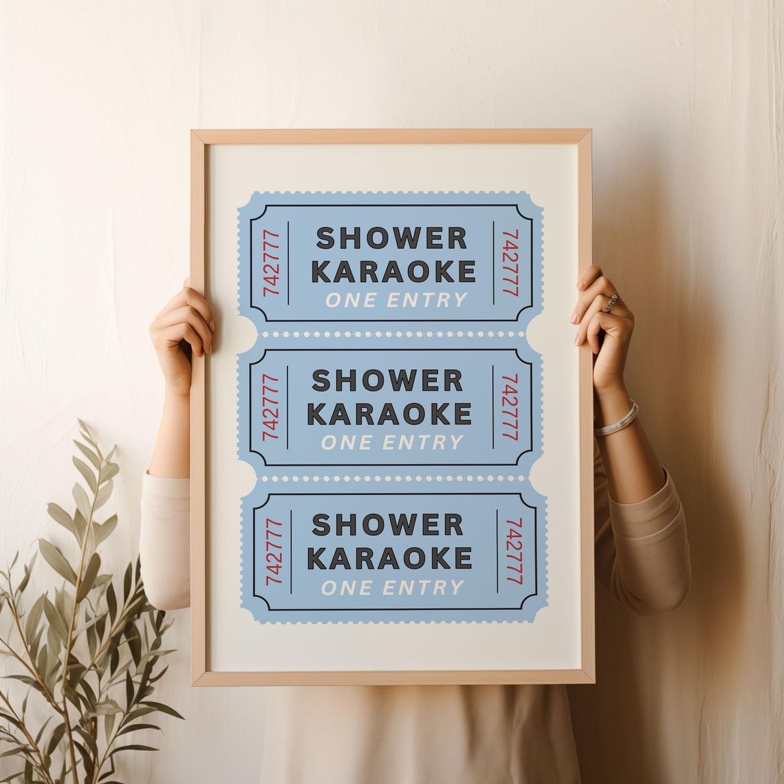 Shower Karaoke Ticket Print, Bathroom Decor Blue Cream Aesthetic ...