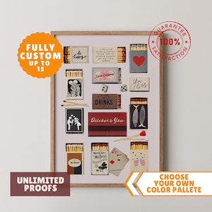 CUSTOM MATCHBOOK ART | Personalized Digital Matchbox Gift | Large Matches Print | Customized Retro Wall Poster | Unique Anniversary Gift