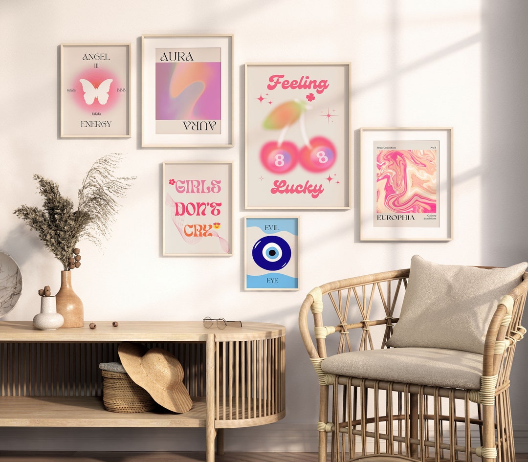 Aesthetic Room Decor Set of 6, Girls Don't Cry Printable Wall Art,70's Retro Wavy Prints, Preppy ...