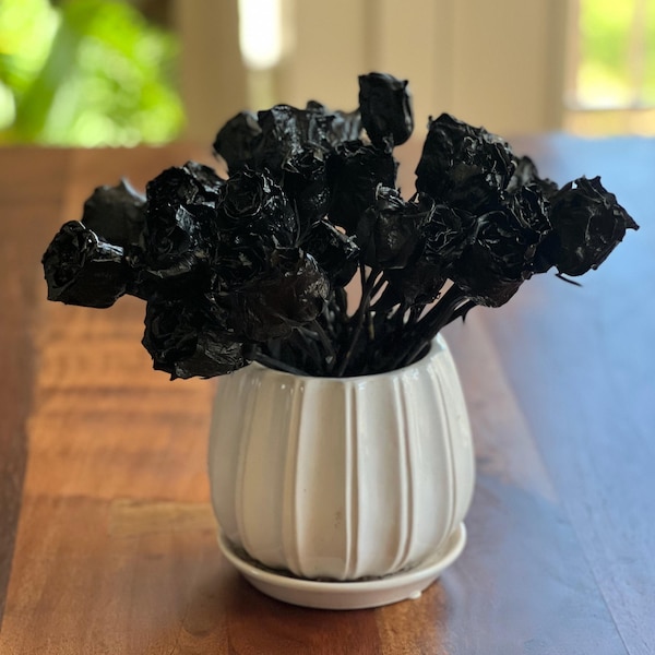 Black Dried Roses: Gothic Halloween Haunted House Decor